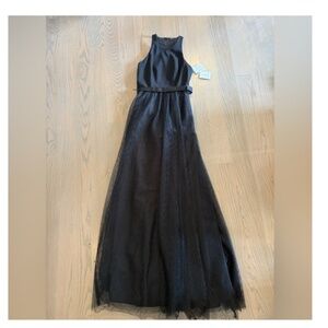 era Wang White - Black Maxi Dress with Tulle Skirt